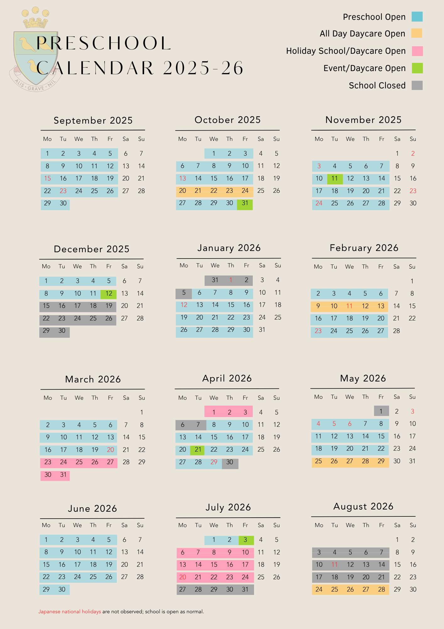 CIS Omotesando Calendar 2025-26