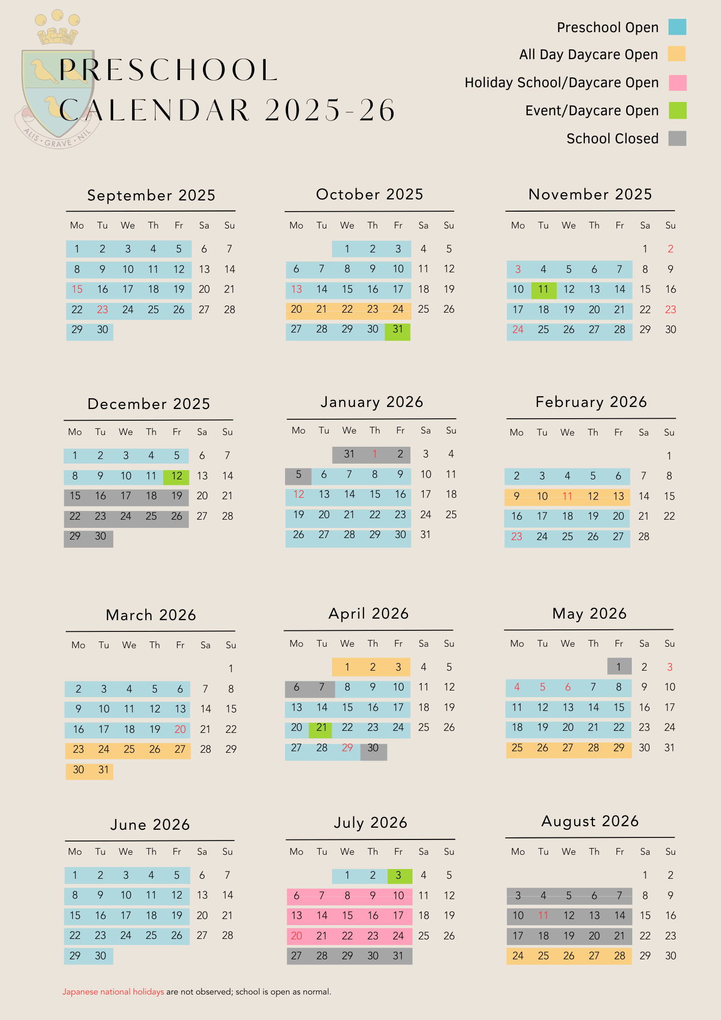 CIS Omotesando Calendar 2025-26